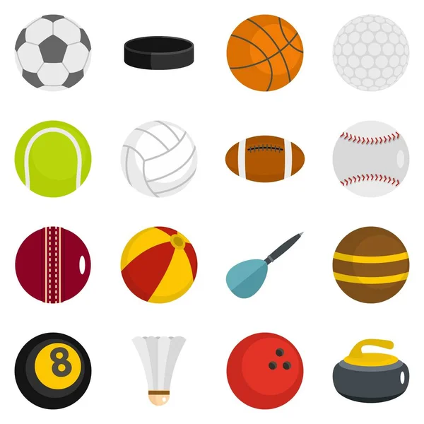 Iconos de pelotas deportivas en estilo plano — Vector de stock