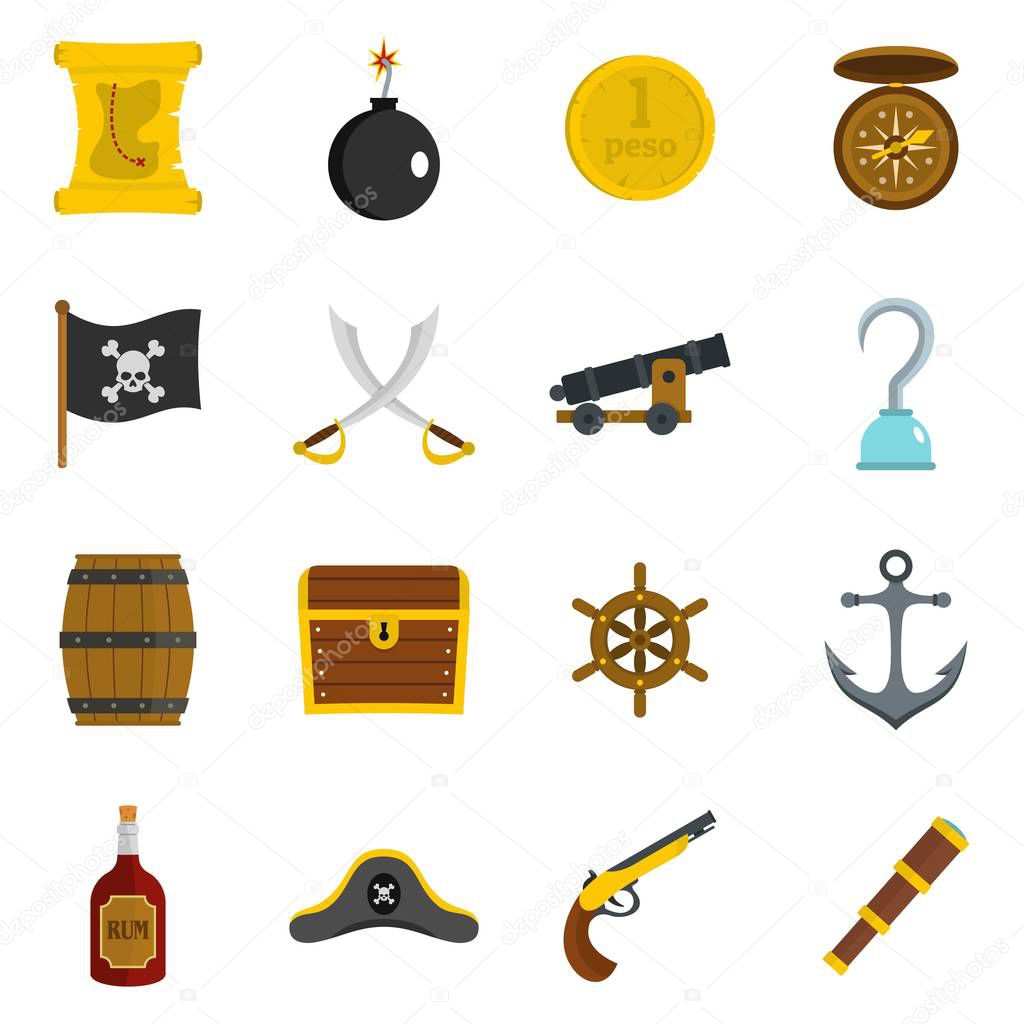 Pirate icons set in flat style