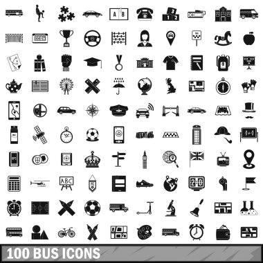 100 otobüs Icons set, basit tarzı