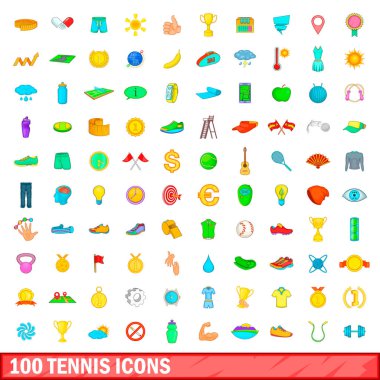 100 Tenis simgeler ayarla, tarzı çizgi film