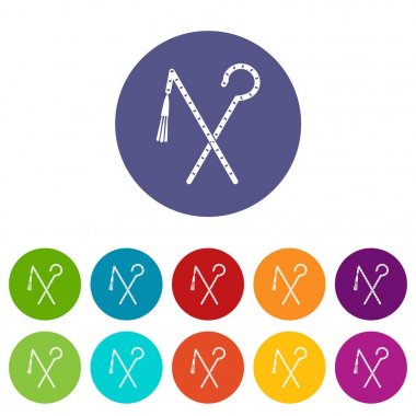 Çubuk ve kırbaç Firavun simgelerin düz vektör ayarla