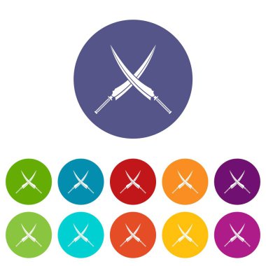 Düz vektör Nunchaku Icons set