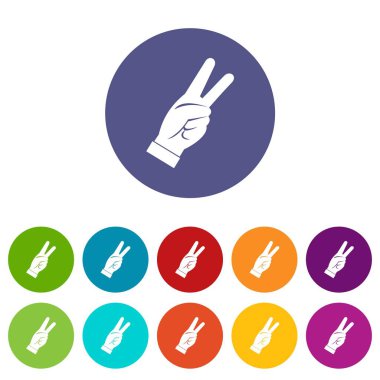 Set simgeleri düz el gösteren zafer işareti vektör