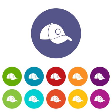 Düz vektör beyzbol kask Icons set