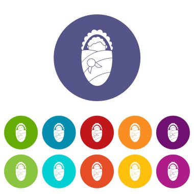 Yeni doğan bebek battaniye simgeleri sarılı düz ayarla