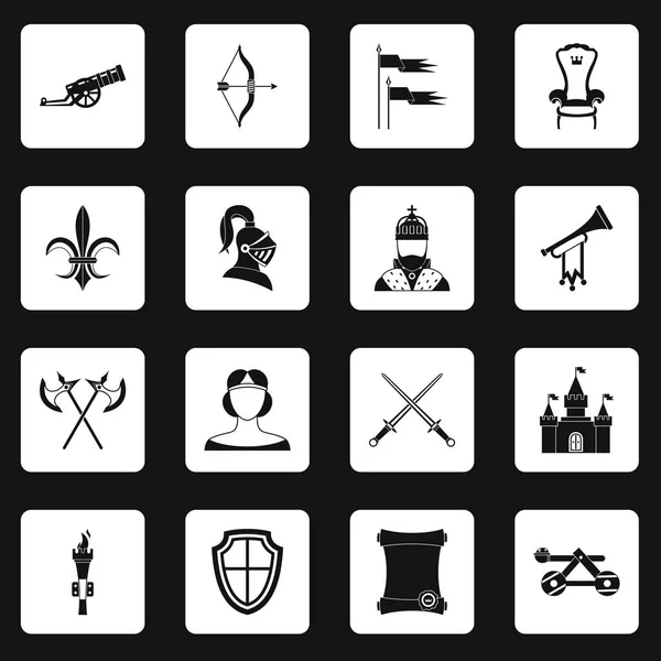Caballero iconos medievales conjunto cuadrados vector — Vector de stock