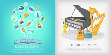Müzik eğitimi afiş kümesi, karikatür tarzı