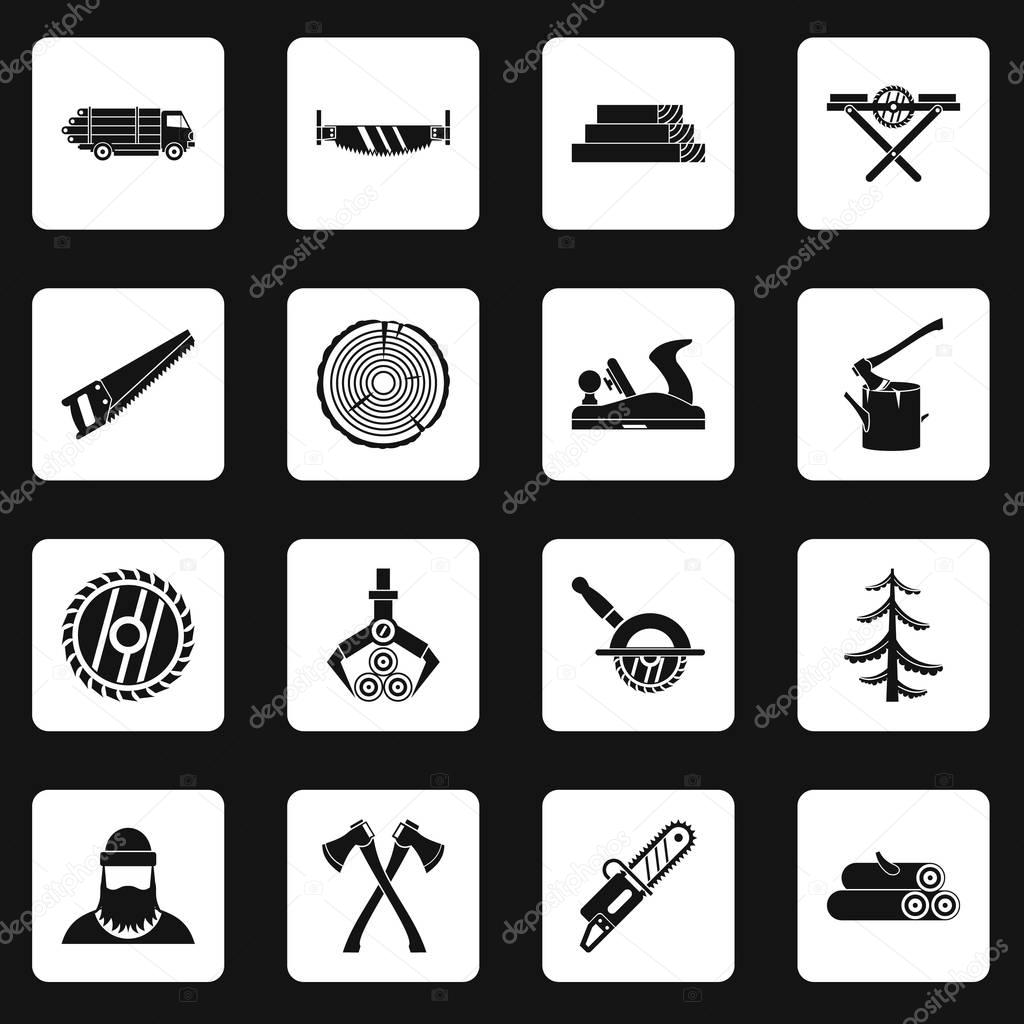 Timber industry icons set squares vector