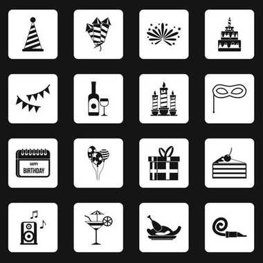 Mutlu doğum günü simgeler kümesi kareler vektör