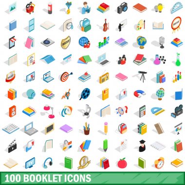 100 kitapçık Icons set, izometrik 3d stili