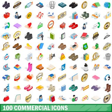 100 ticari Icons set, izometrik 3d stili