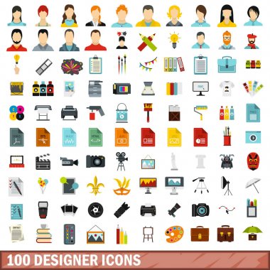 100 tasarımcı Icons set, düz stil
