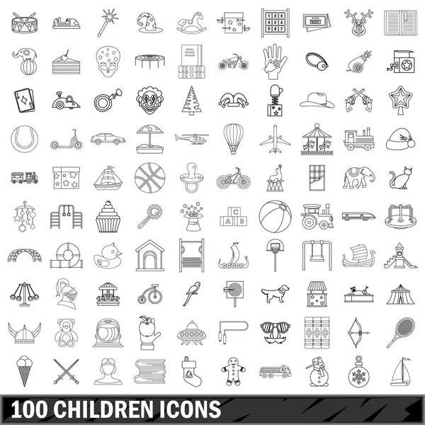 Conjunto de iconos de 100 niños, estilo de contorno — Vector de stock
