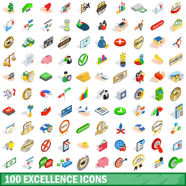 100 mükemmellik Icons set, izometrik 3d stili — Stok Vektör