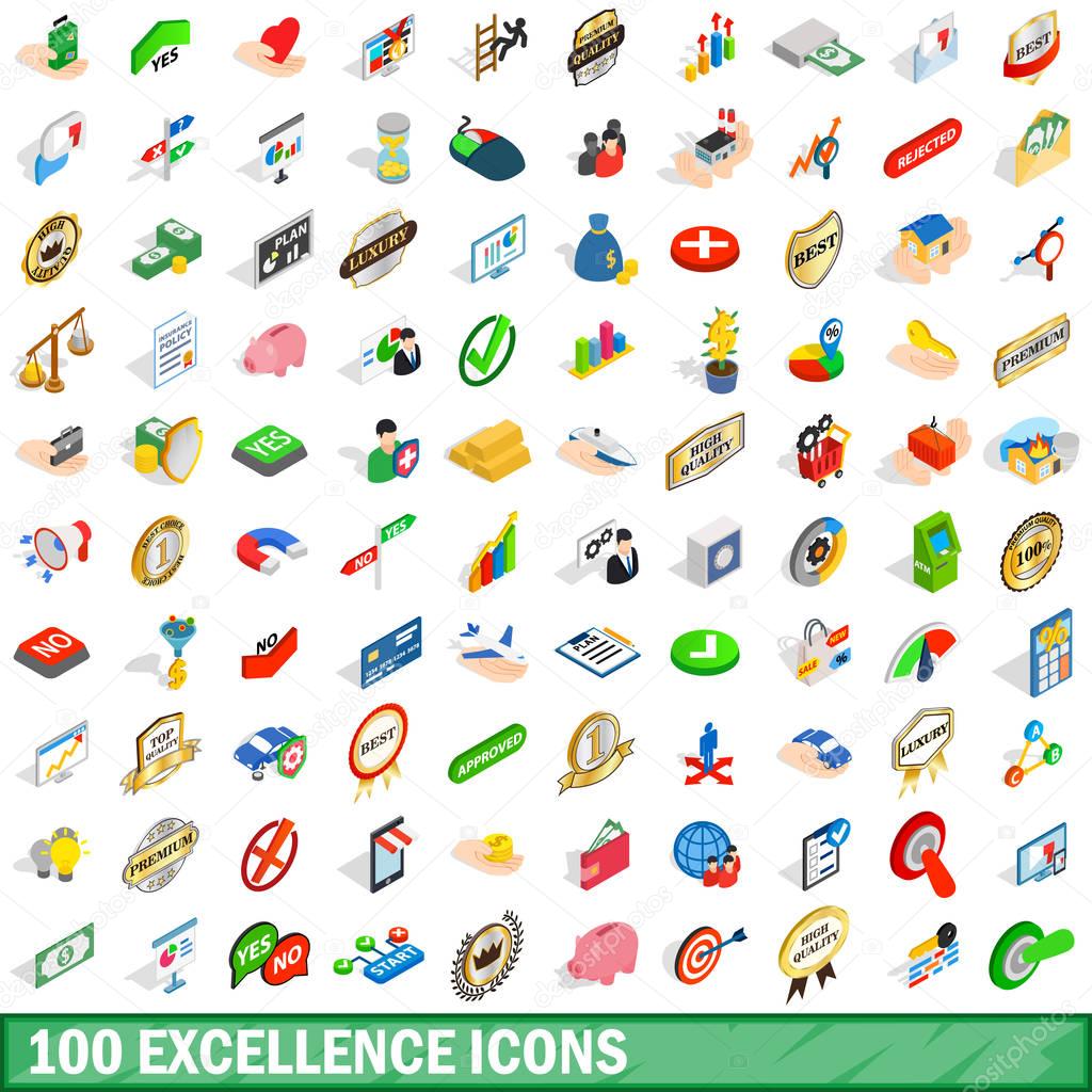 100 excellence icons set, isometric 3d style