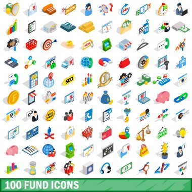 100 Fonu Icons set, izometrik 3d stili