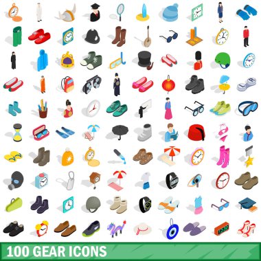 Icons set, izometrik 3d stil 100 dişli