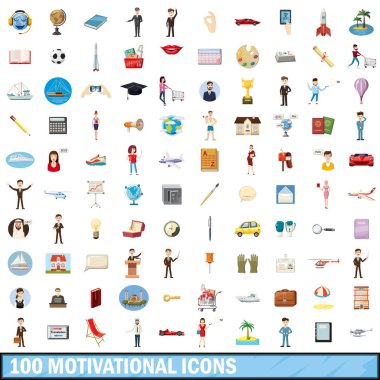 100 motivasyonel Icons set, karikatür tarzı