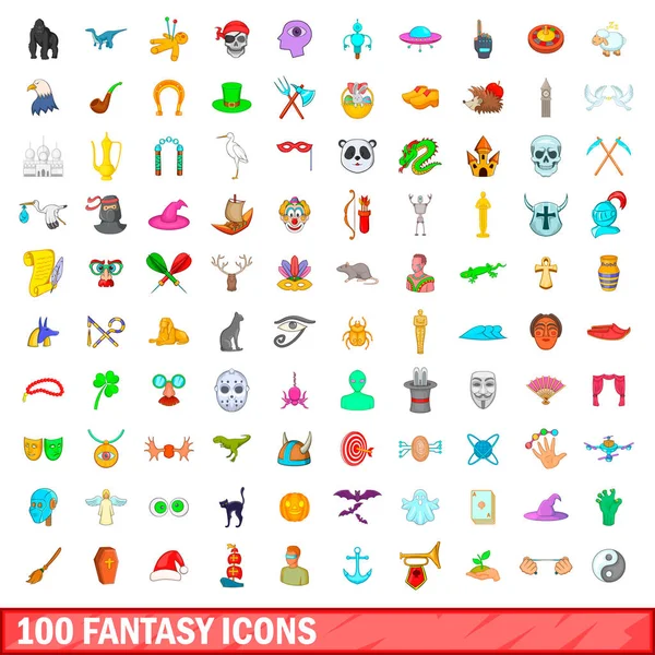 100 iconos de fantasía conjunto, estilo de dibujos animados — Vector de stock