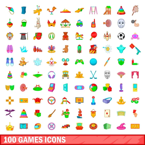 100 juegos de iconos conjunto, estilo de dibujos animados — Vector de stock