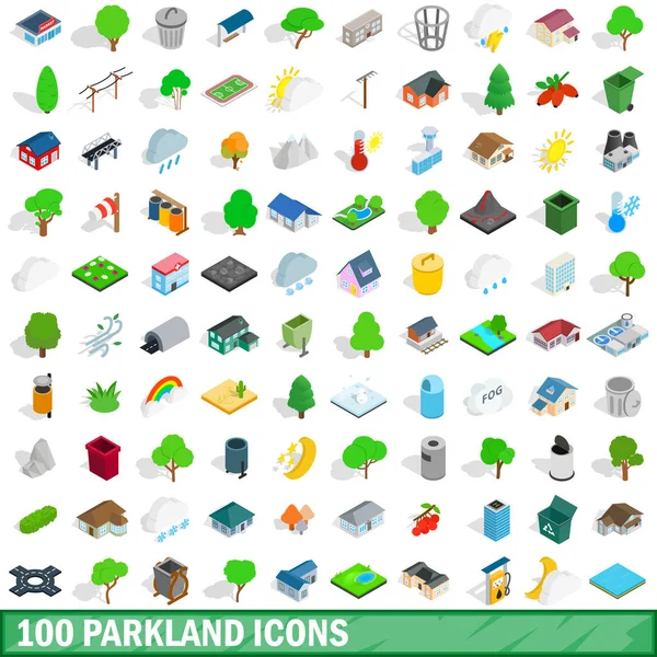 Conjunto de 100 iconos de parques, estilo isométrico 3d — Vector de stock