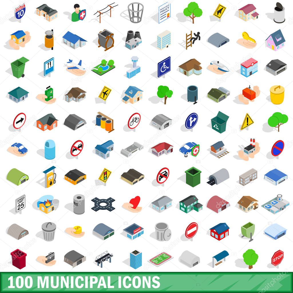 100 municipal icons set in isometric 3d style for any design vector illustration