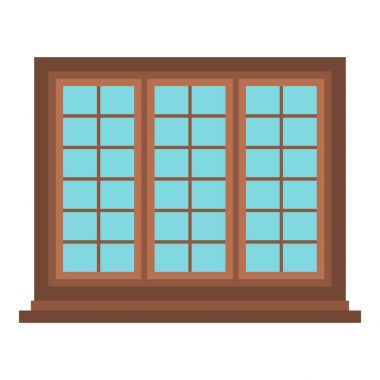 İzole kahverengi ahşap trikuspit pencere simgesi