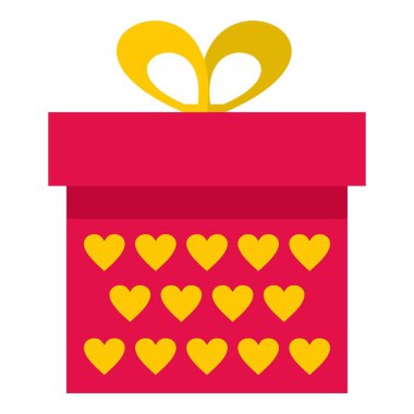 Pembe hediye kutusu ile izole sarı kalpler simgesi