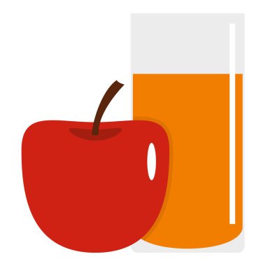 Bardak suyu ile izole Kırmızı elma simgesi