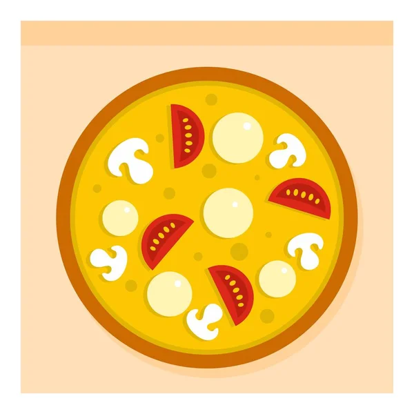 Pizza con salchichas, tomates y champiñones icono — Vector de stock