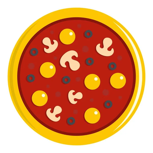 Pizza con yema, aceitunas, champiñones, tomate icono — Vector de stock