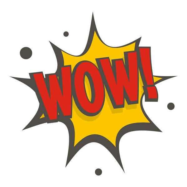 WOW, иконка речи комического текста пузырь изолирован
