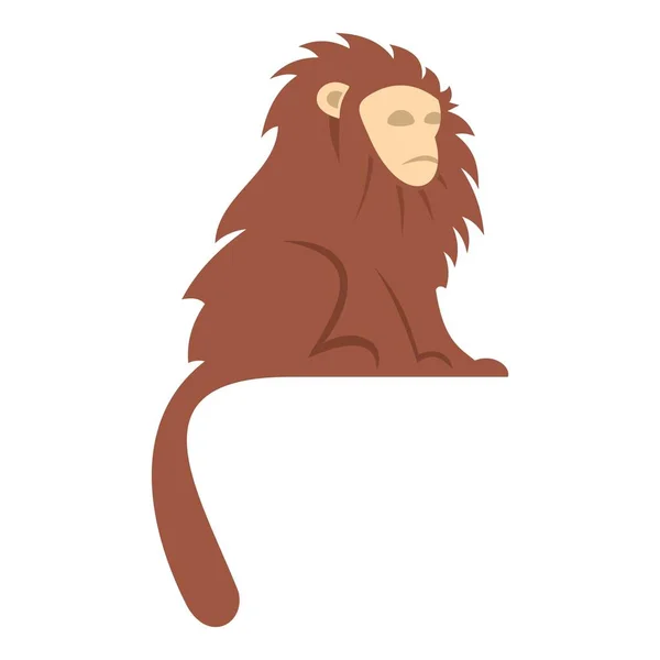 Affe mit langen braunen Haaren Ikone isoliert — Stockvektor