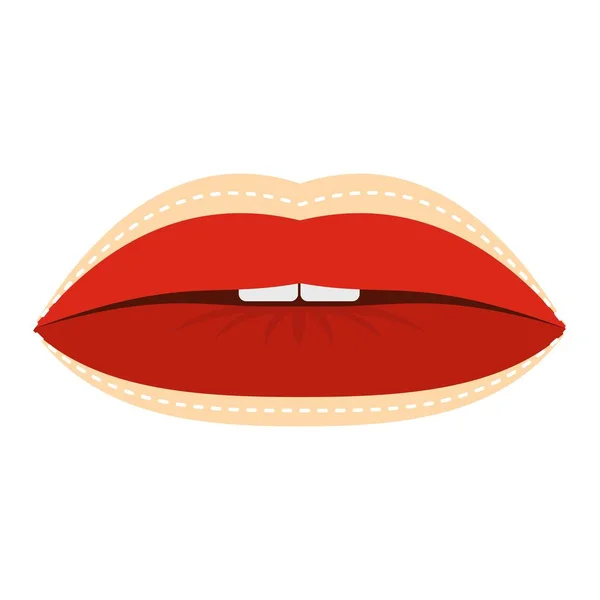Rode lippen met lijnen getekend rond het pictogram geïsoleerd — Stockvector