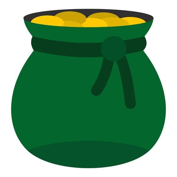 Bolsa verde llena de monedas de oro icono aislado — Vector de stock