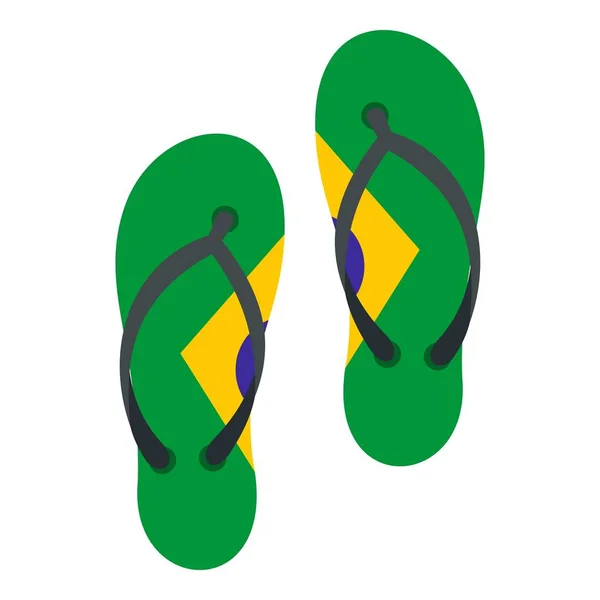 Flip Flops in brasilianischen Flaggenfarben Symbol isoliert — Stockvektor