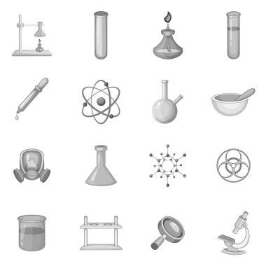 Tek renkli kimyasal laboratuvar Icons set