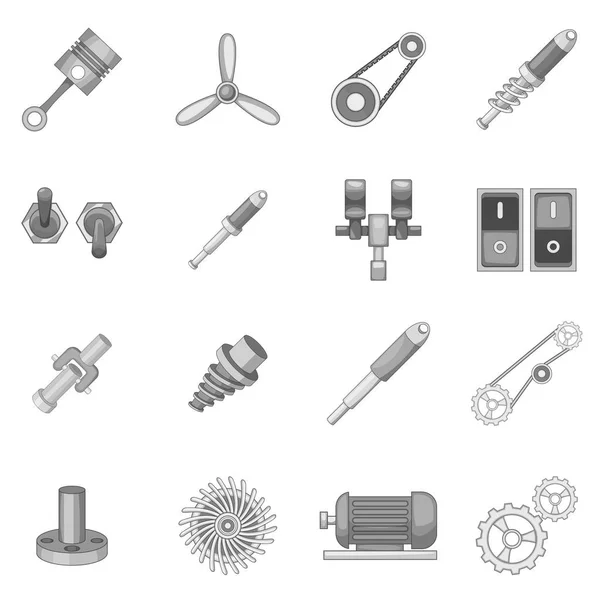 Mechanismus Teile Symbole monochrom eingestellt — Stockvektor