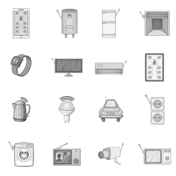 Smart home systeem iconen set zwart-wit — Stockvector