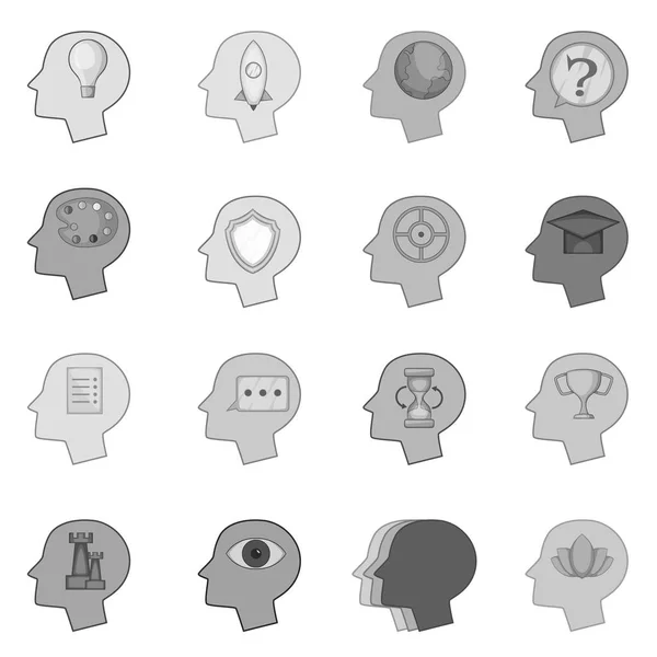 Conjunto de iconos de cabeza humana monocromo — Vector de stock