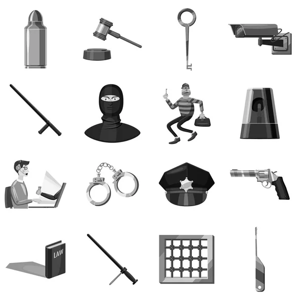 Símbolos criminais ícones conjunto monocromático — Vetor de Stock