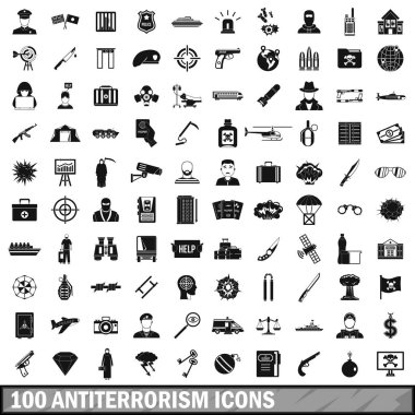 100 antiterrorism icons set, simple style clipart