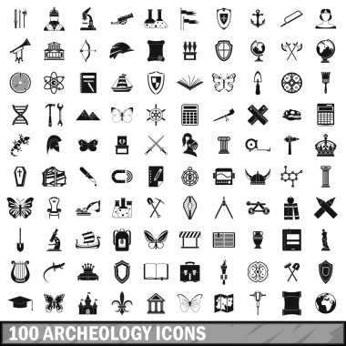 100 Arkeoloji Icons set, basit tarzı