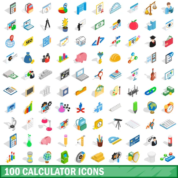 Conjunto de 100 iconos de calculadora, estilo isométrico 3d — Vector de stock