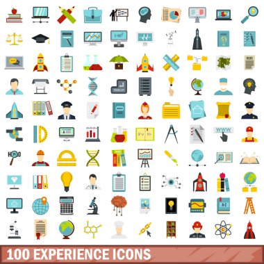 Icons set, düz stil 100 deneyim