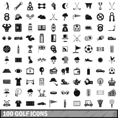 100 golf Icons set, basit tarzı