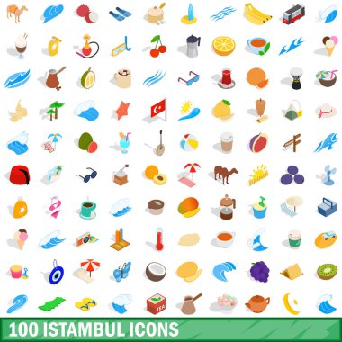 100 İstanbul Icons set, izometrik 3d stili