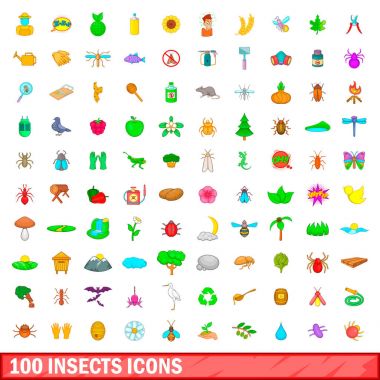 100 böcekler simgeler ayarla, tarzı çizgi film