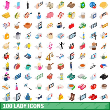 100 kadın Icons set, izometrik 3d stili