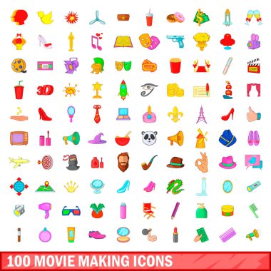100 film yapım Icons set, karikatür tarzı